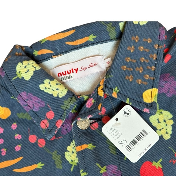 Lisa Says Gah Nuuly Farmers Market Cropped Button Jacket Size XS NWT Blue Fruit - Picture 4 of 8